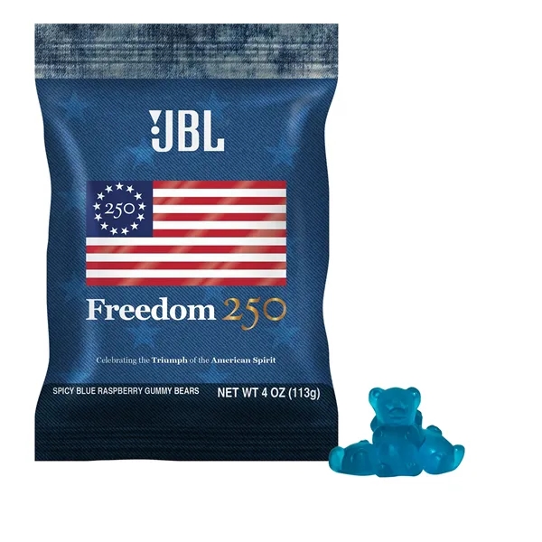 Item #DFB-BGBFR-E Freedom250- 4oz. Digibag Spicy Blue Raspberry Gummy Bears