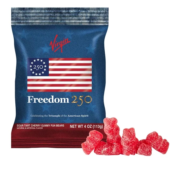 Item #DFB-CGBFR-E Freedom 250- 4oz. Digibag-Cherry Gummy Bears