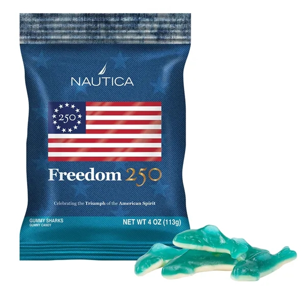 Item #DFB-GSHKFR-E Freedom 250- 4oz. Digibag-Gummy Sharks