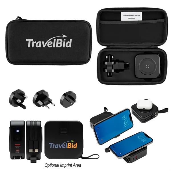 Item #25669 10,000 mAh Power Bank & Charger With International Adapters