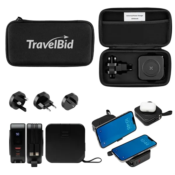 Item #25669 10,000 mAh Power Bank & Charger With International Adapters