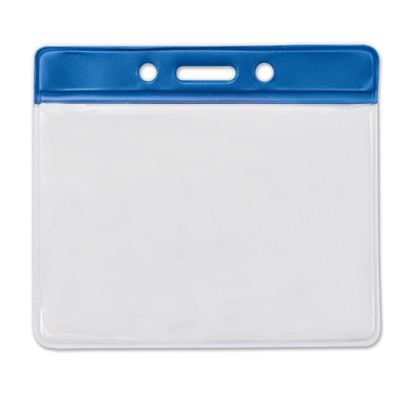 Event-size vinyl badge holders feature a clear pocket with a color... from ASI 79898 Promovision / PROMOVISION