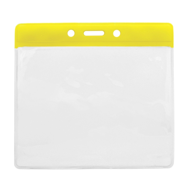 Event-size vinyl badge holders feature a clear pocket with a color... from ASI 79898 Promovision / PROMOVISION