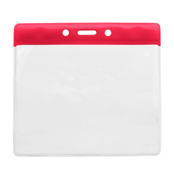 Event-size vinyl badge holders feature a clear pocket with a color... from ASI 79898 Promovision / PROMOVISION