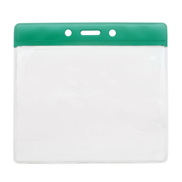 Event-size vinyl badge holders feature a clear pocket with a color... from ASI 79898 Promovision / PROMOVISION