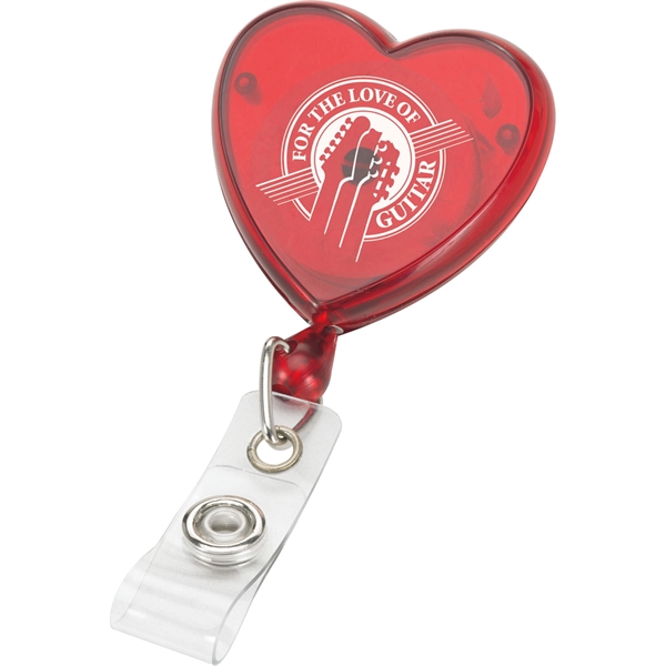 Heart shaped retractable badge reel with swivel bulldog clip. Includes a... from ASI 54100 Fields Manufacturing Inc / TargetLine®