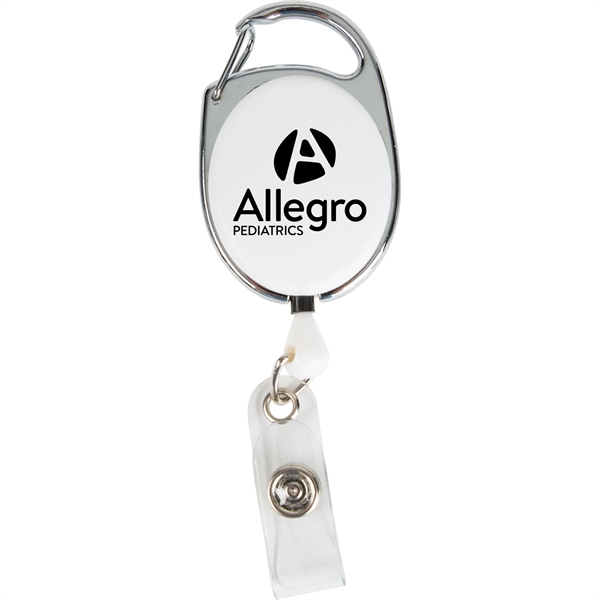 Translucent carabiner style retractable badge holder with silver trim.... from ASI 54100 Fields Manufacturing Inc / TargetLine®