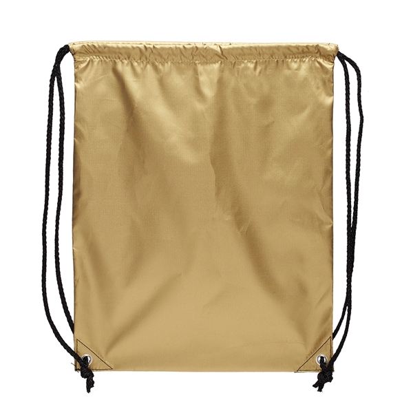 Metallic finish shiny drawstring bag with contrasting PU leather reinforcement with... from ASI 39552 BEL Promo