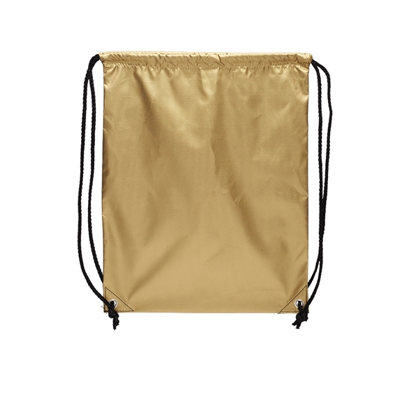Metallic finish shiny drawstring bag with contrasting PU leather reinforcement with... from ASI 39552 BEL Promo