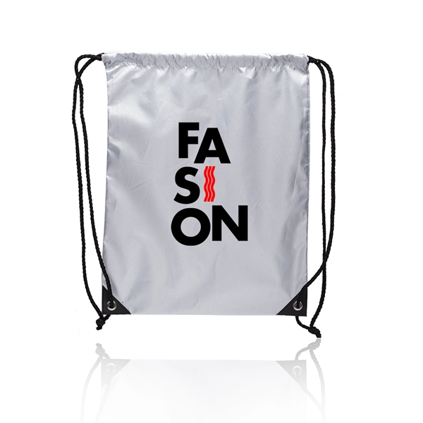 Metallic finish shiny drawstring bag with contrasting PU leather reinforcement with... from ASI 39552 BEL Promo