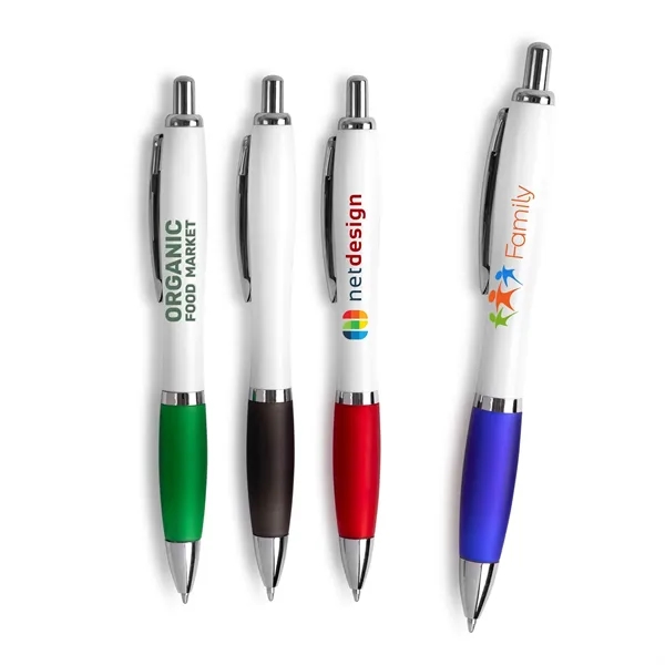 This white barrel pen with a one color imprint is highlighted... from ASI 83770 Royal Industries / The Royal Line