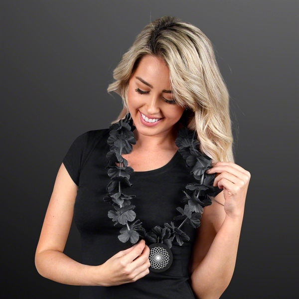 Black Flower Lei Necklace with Black Medallion (Non-Light Up); Domestic &... from ASI 34194 ALightPromos / Alight Promotional Products