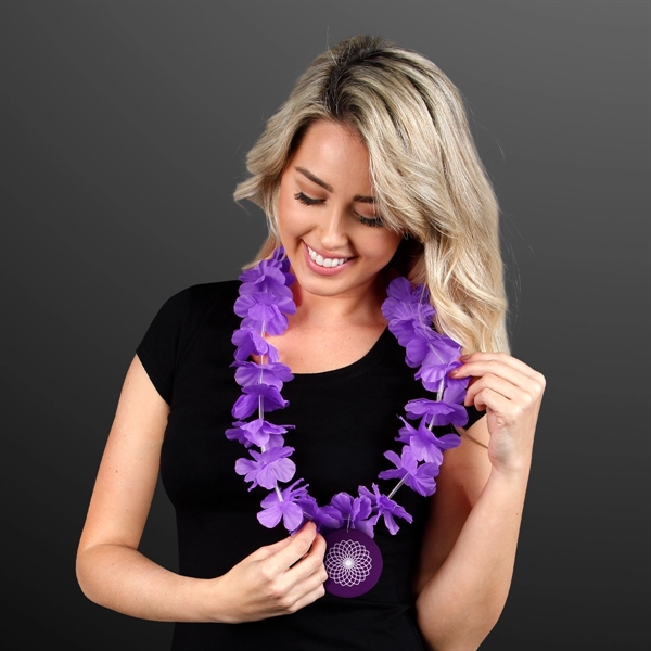 Purple Flower Lei Necklace with Purple Medallion (Non-Light Up). Domestic &... from ASI 34194 ALightPromos / Alight Promotional Products