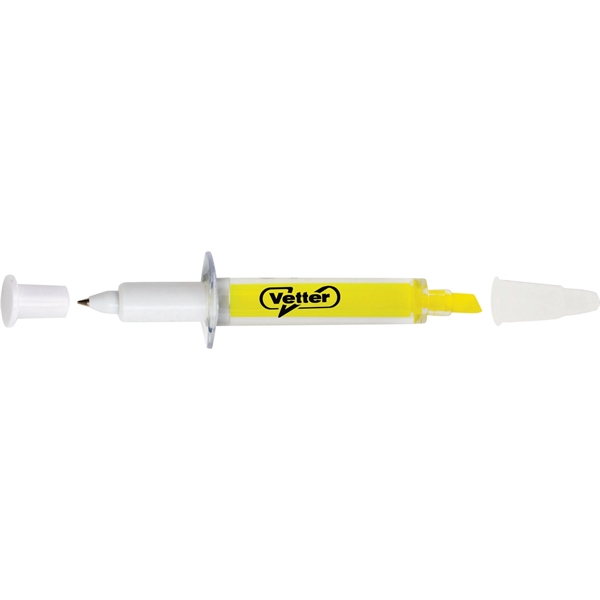 Highlighter/pen available in the shape of a syringe with a yellow... from ASI 54100 Fields Manufacturing Inc / TargetLine®