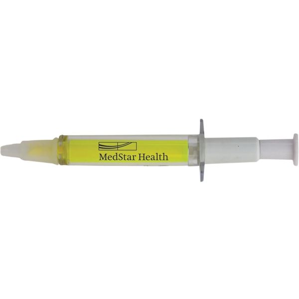 Highlighter/pen available in the shape of a syringe with a yellow... from ASI 54100 Fields Manufacturing Inc / TargetLine®