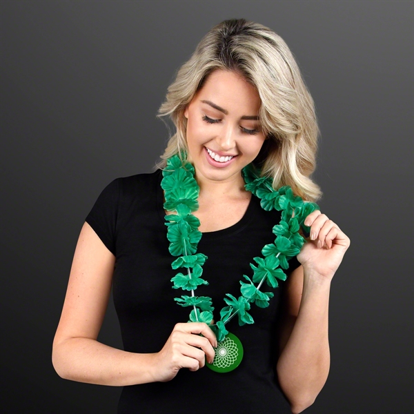 Green Flower Lei Necklace with Green Medallion (Non-Light Up). Domestic &... from ASI 34194 ALightPromos / Alight Promotional Products