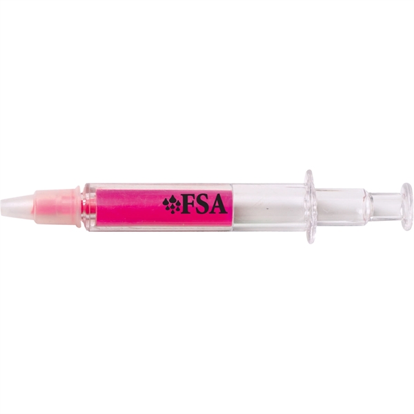 Highlighter available in five colors in the shape of a syringe.... from ASI 54100 Fields Manufacturing Inc / TargetLine®