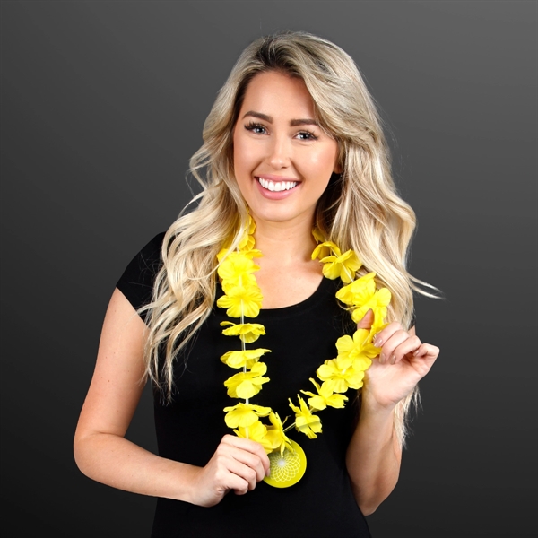Yellow Flower Lei Necklace with Yellow Medallion (Non-Light Up). Domestic and... from ASI 34194 ALightPromos / Alight Promotional Products