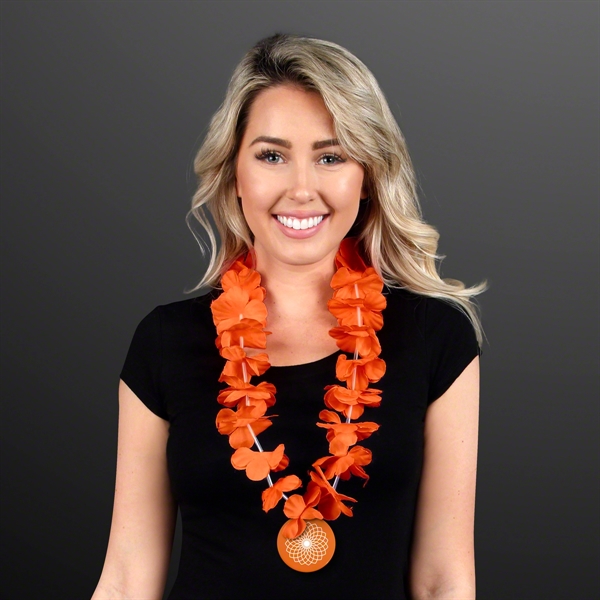 Orange Lei Necklace with Orange Medallion (Non-Light Up); Domestic and Overseas... from ASI 34194 ALightPromos / Alight Promotional Products
