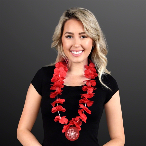 Red Flower Lei Necklace with Red Medallion (Non-Light Up). Domestic &... from ASI 34194 ALightPromos / Alight Promotional Products
