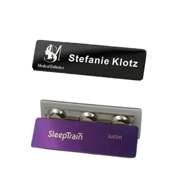 Stainless steel name plate magnet badge plus laser engraved on 1... from ASI 37218 Athena Promo (tm)