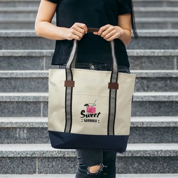 Polyester tote bag with top zipper closure, front and back open... from ASI 39552 BEL Promo