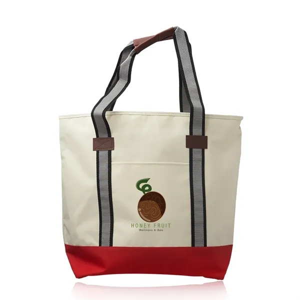 Polyester tote bag with top zipper closure, front and back open... from ASI 39552 BEL Promo