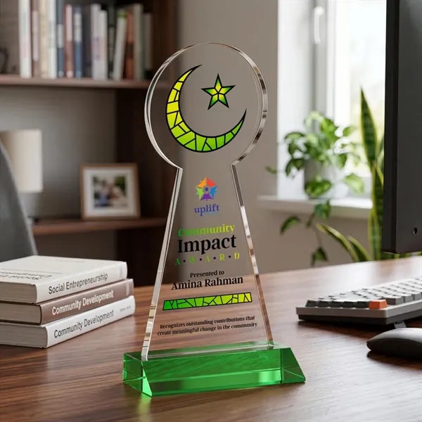 Item #AWARD AWV433-G Crescent & Star VividPrint™ Award - Green