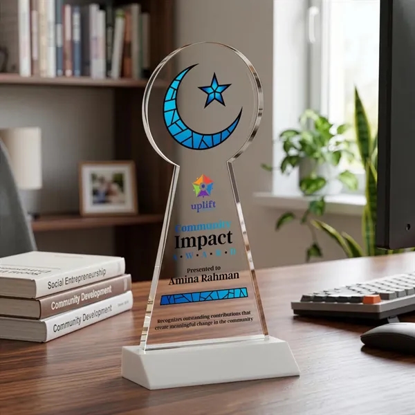 Item #AWARD AWV433-W Crescent & Star VividPrint™ Award - White