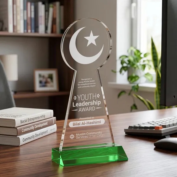 Item #AWARD AWS433-G Crescent & Star Award - Green