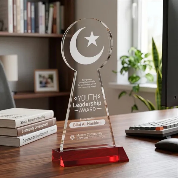 Item #AWARD AWS433-R Crescent & Star Award - Red