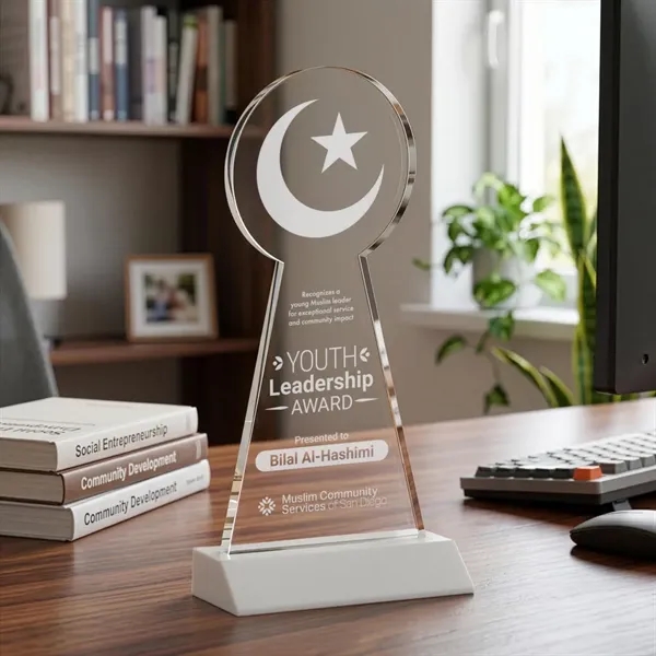 Item #AWARD AWS433-W Crescent & Star Award - White