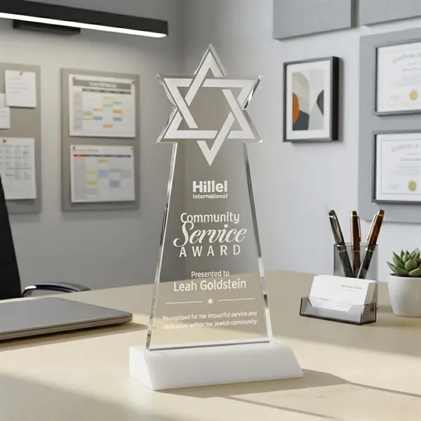 Crafted from premium optical crystal, this striking Star of David award... from ASI 84592 St Regis Group / St Regis