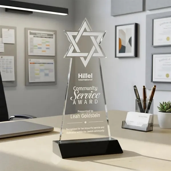 Crafted from premium optical crystal, this striking Star of David award... from ASI 84592 St Regis Group / St Regis