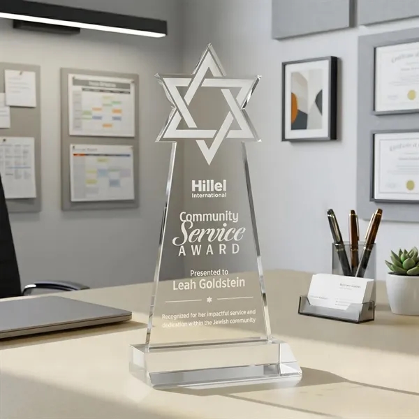 Crafted from premium optical crystal, this striking Star of David award... from ASI 84592 St Regis Group / St Regis