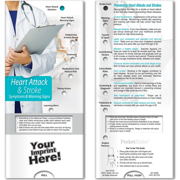 Pocket Slider - Heart Attack and Stroke: Symptoms and Warning Signs... from ASI 54100 Fields Manufacturing Inc / Better Life Line