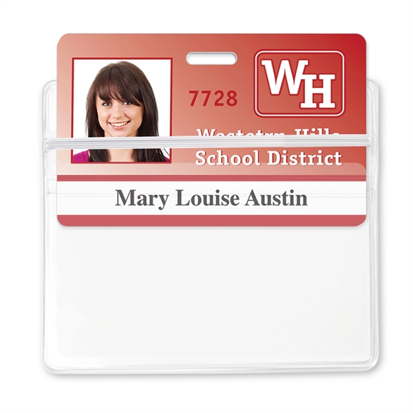 Credit-card-size resealable badge holder features a zipper closure for extra protection.... from ASI 79898 Promovision / PROMOVISION