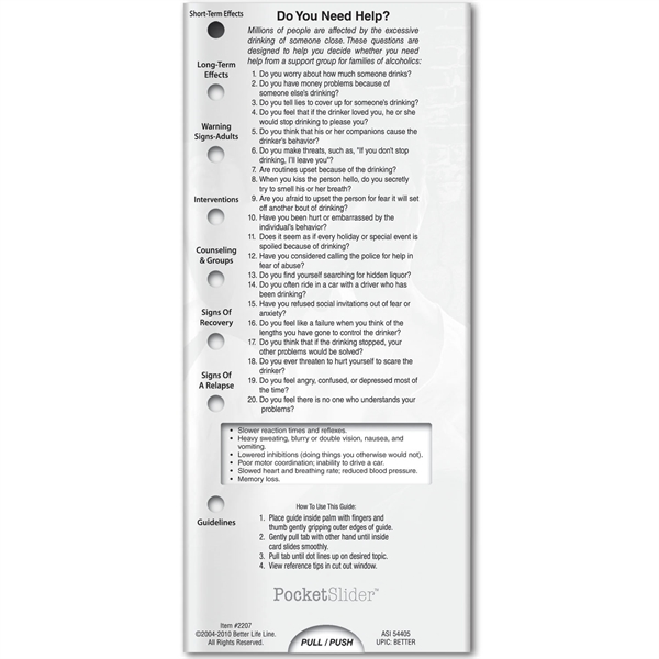 Pocket Slider - Drug and Alcohol Abuse.... from ASI 54100 Fields Manufacturing Inc / Better Life Line