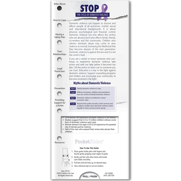 Pocket Slider - Domestic Violence... from ASI 54100 Fields Manufacturing Inc / Better Life Line