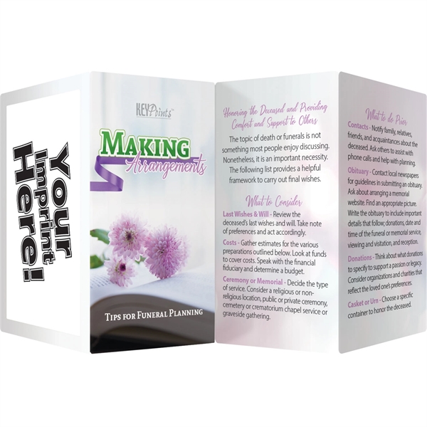 Key Points card with tips for making funeral arrangements.... from ASI 54100 Fields Manufacturing Inc / Better Life Line