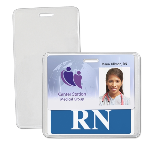 Sturdy oversize vinyl badge holders protect Badge Buddies and Credentials from... from ASI 79898 Promovision / PROMOVISION