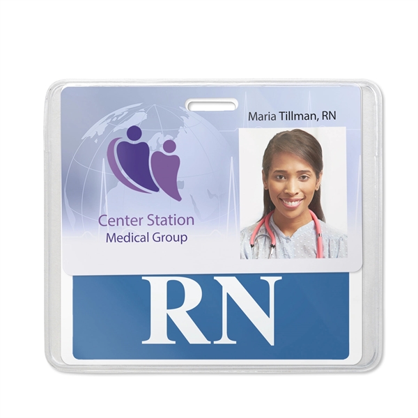 Sturdy oversize vinyl badge holders protect Badge Buddies and Credentials from... from ASI 79898 Promovision / PROMOVISION