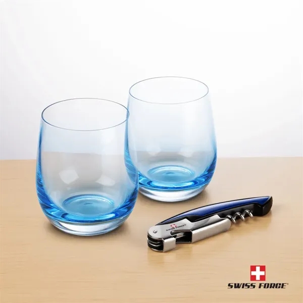 Item #BWA101-SB Swiss Force® Wine Tool & Soudan Blue Stemless Wine