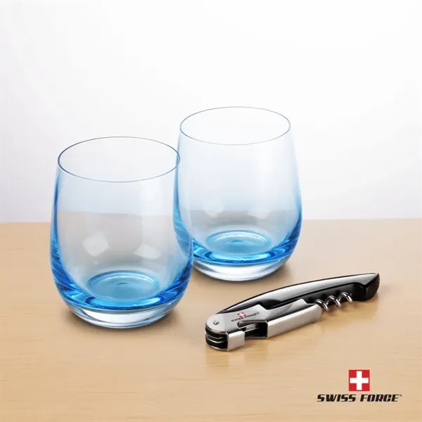 Item #BWA101-SB Swiss Force® Wine Tool & Soudan Blue Stemless Wine