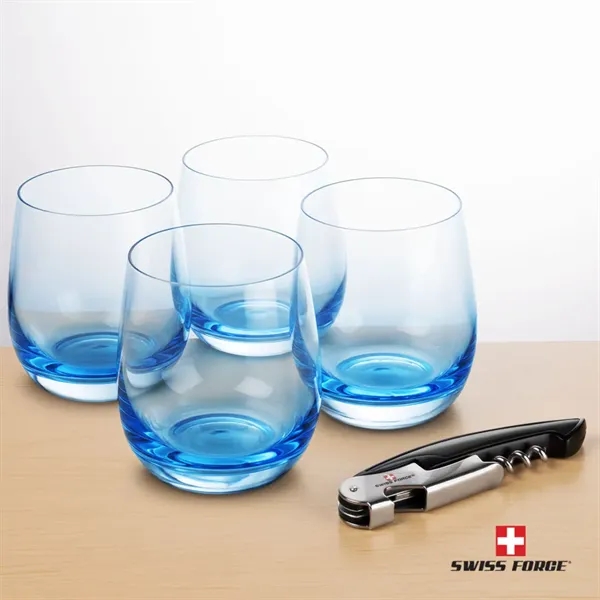 Item #BWA101-SB Swiss Force® Wine Tool & Soudan Blue Stemless Wine