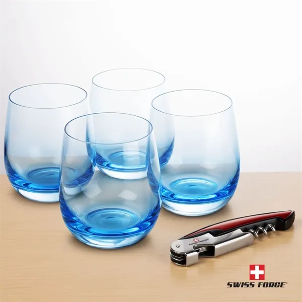 Item #BWA101-SB Swiss Force® Wine Tool & Soudan Blue Stemless Wine