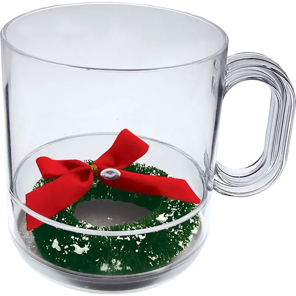 12 oz. Clear Plastic Mug with holiday wreath compartment bottom and... from ASI 61952 Howw Mfg Co Inc
