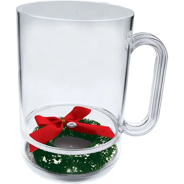 16 oz. Clear Plastic Mug with holiday wreath compartment bottom and... from ASI 61952 Howw Mfg Co Inc