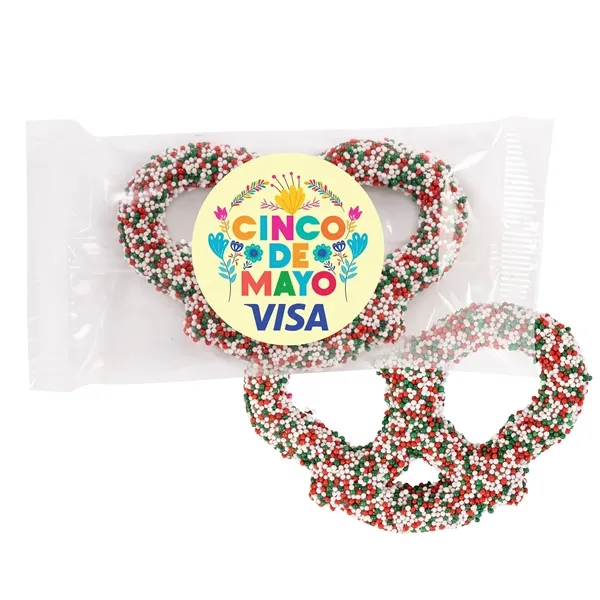 Item #3RP-RWG-E Milk Chocolate 3 Ring Pretzels-Red, White & Green