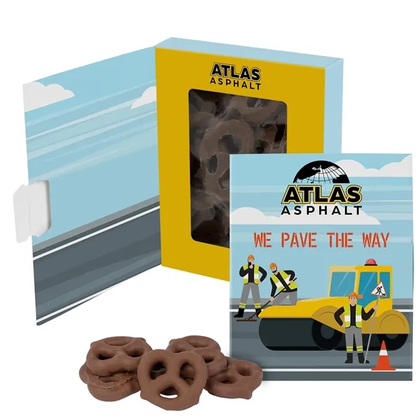 Item #BWB-MMP-E Book Window Box - Milk Chocolate Mini Pretzels